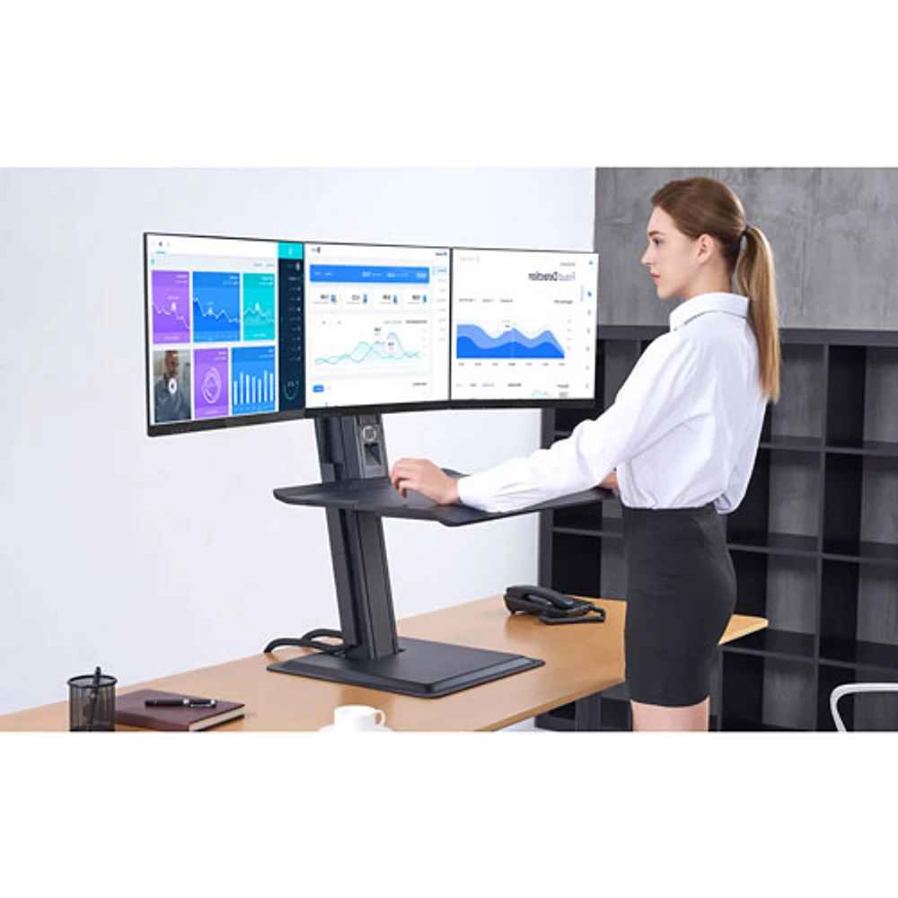 Bureau debout ergonomique avec support intégré pour trois moniteurs de North Bayou - Noir