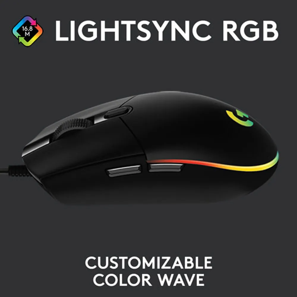 Logitech G203 LIGHTSYNC 8000 DPI Optical Gaming Mouse - Black