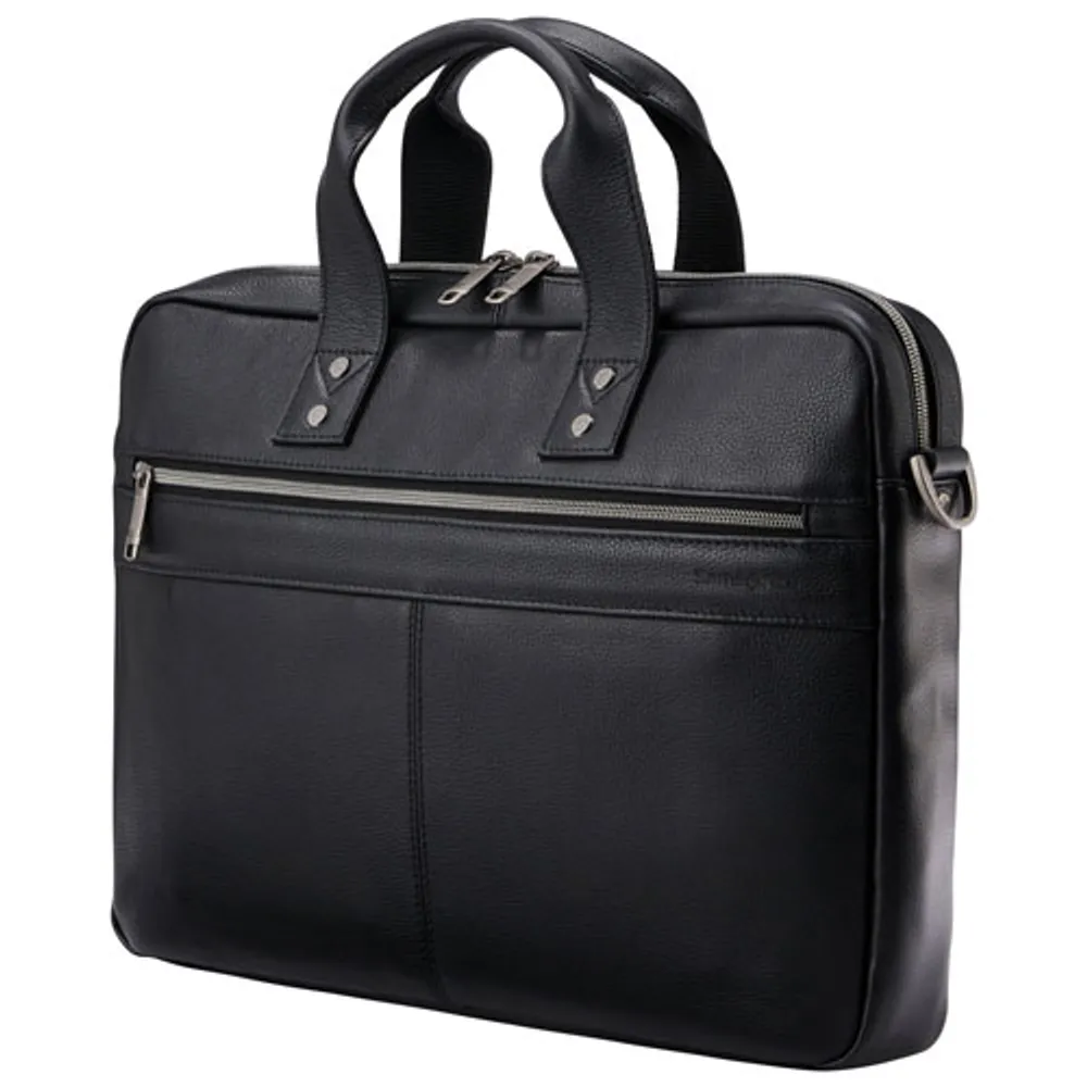 Samsonite Classic Leather Solid 15.6" Laptop Designer Bag - Black