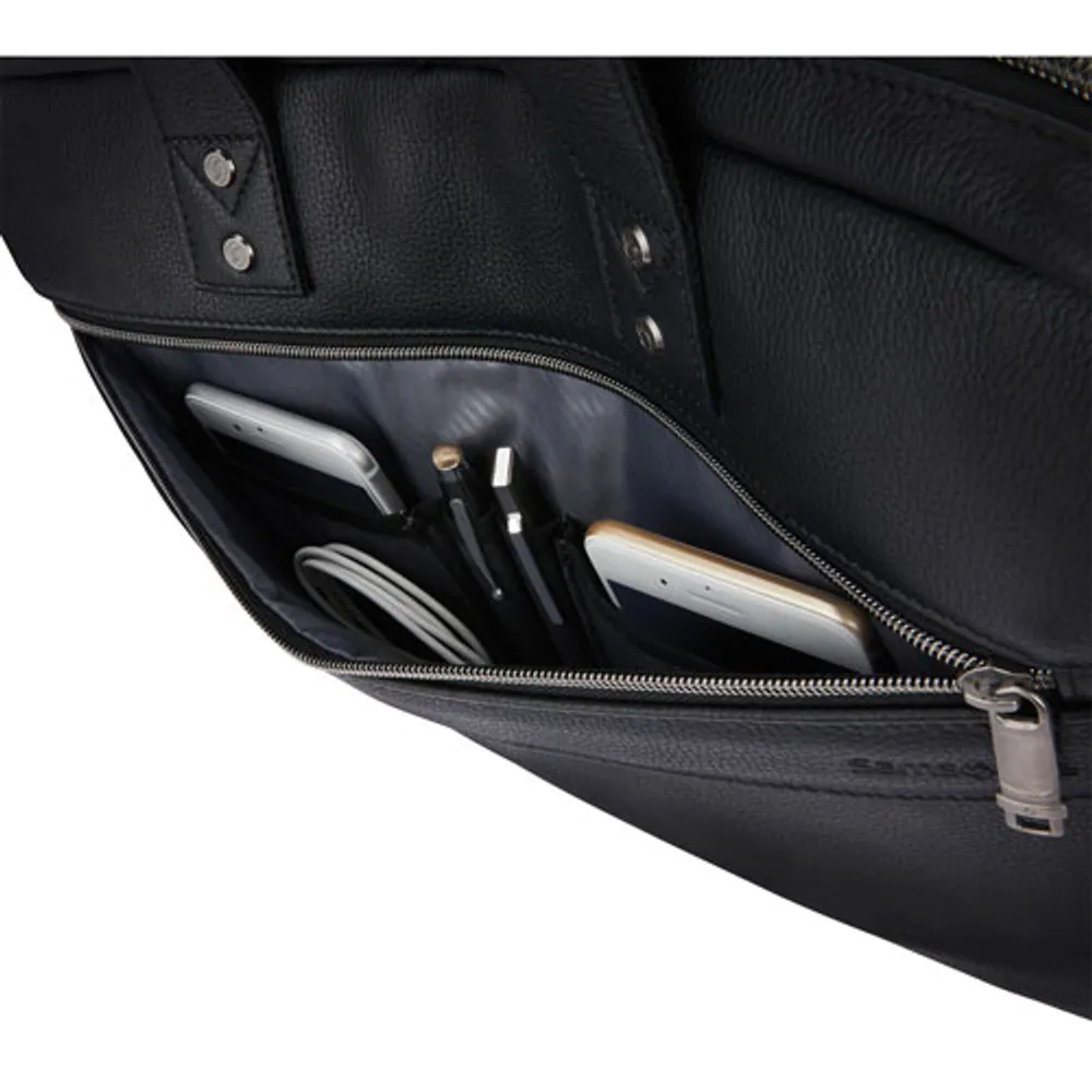 Samsonite Classic Leather Solid 15.6" Laptop Designer Bag - Black