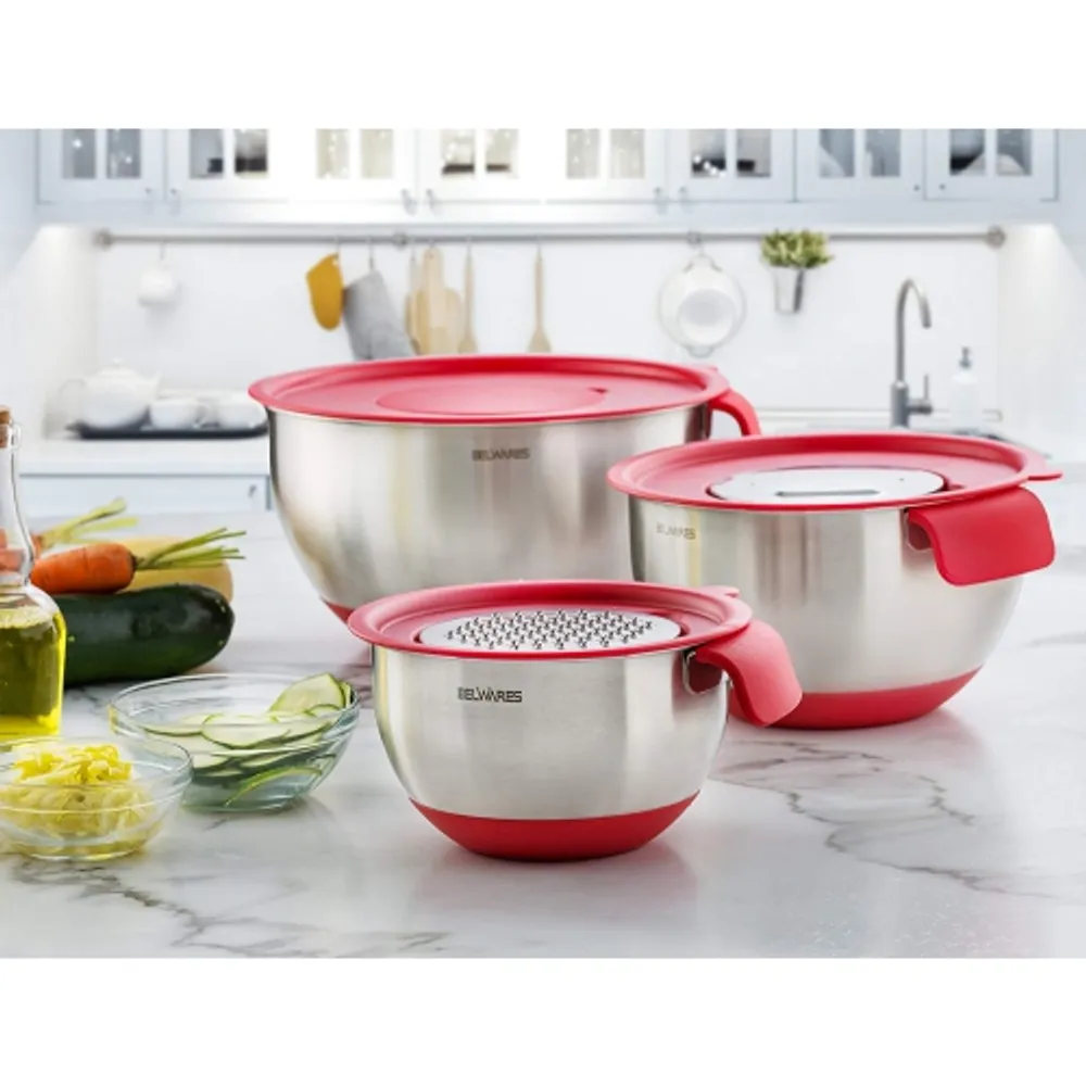 Chef Pomodoro Stainless Steel Mixing Bowl Set, Metal Mixing Bowls with Lids  Set, Non-Slip Silicone Base, Nesting Bowls - 3 Piece (1.5 Qt, 3 Qt, 5 Qt)