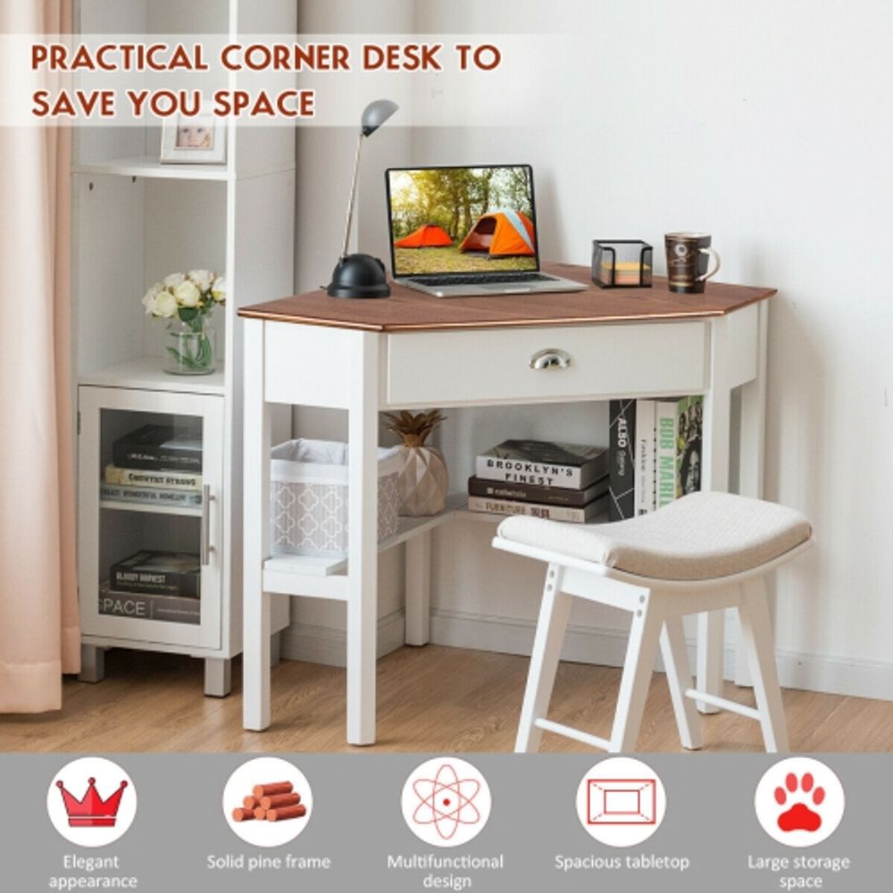 costway corner computer desk laptop writing table wood workstation