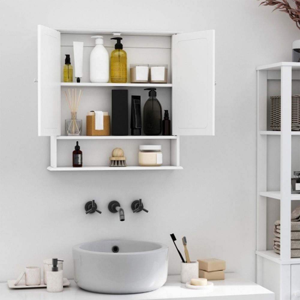 kleankin Bathroom Wall Cabinet Mount Medicine with Mirror Door and Open