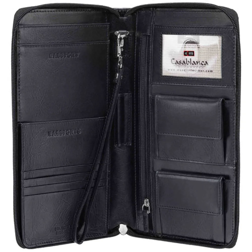 Mancini Casablanca RFID Genuine Leather Travel Wallet - Black