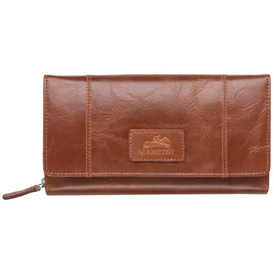 Mancini Casablanca RFID Genuine Leather Tri-fold Clutch Wallet - Cognac