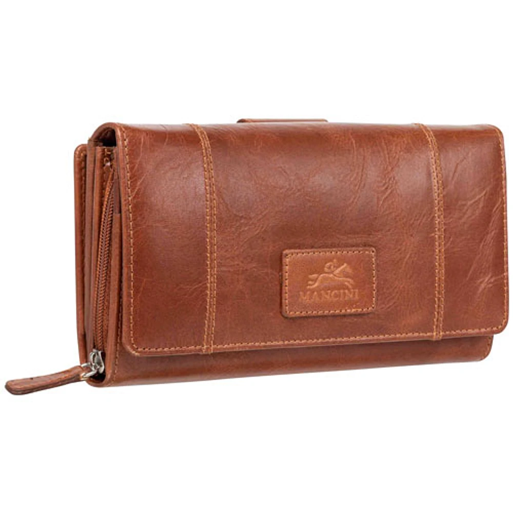 Pochette-portefeuille à trois volets en cuir véritable RFID Casablanca de Mancini - Cognac