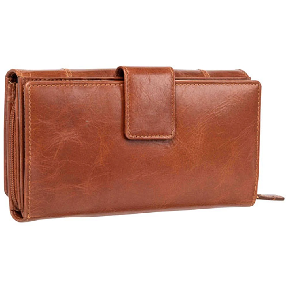 Pochette-portefeuille à trois volets en cuir véritable RFID Casablanca de Mancini - Cognac