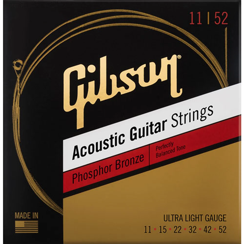 Cordes de guitare acoustique calibre très fin 0,011-0,052 en bronze phosphoreux Gibson (SAG-PB11)