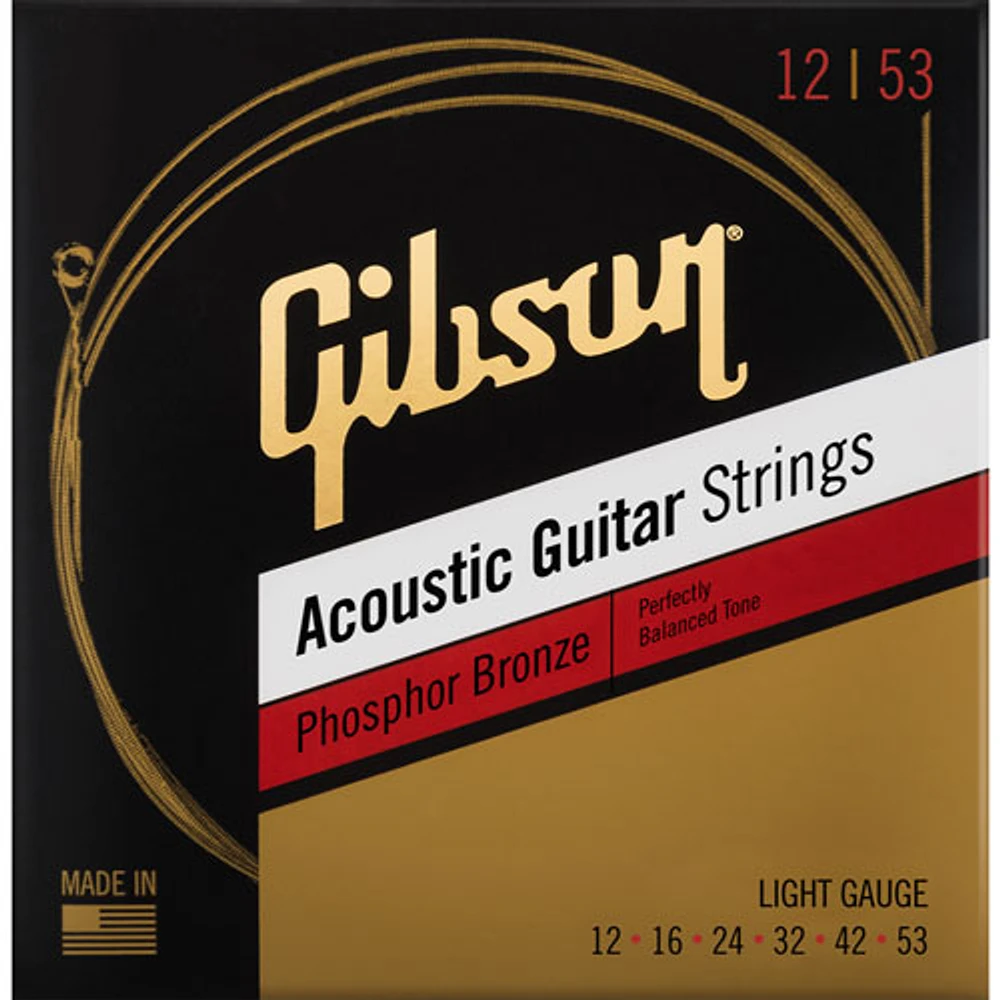 Cordes de guitare acoustique de calibre fin 0,012-0,053 en bronze phosphoreux de Gibson (SAG-PB12)