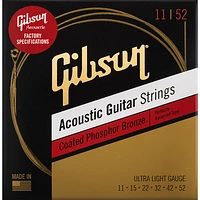 Cordes guitare acoustique calibre très fin 0,011-0,052 bronze phosphoreux enduit Gibson (SAG-CPB11)