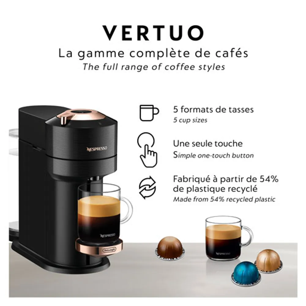 Nespresso Vertuo Next Premium Coffee & Espresso Machine by De'Longhi - Rose Gold