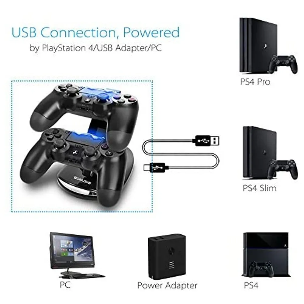 beskydning ballet Inspirere BONUSIS PS4 Controller -Dual USB Simultaneous Charger / Charging Dock  Cradle Stand Accessory for Sony PS4 Control | Galeries de la Capitale