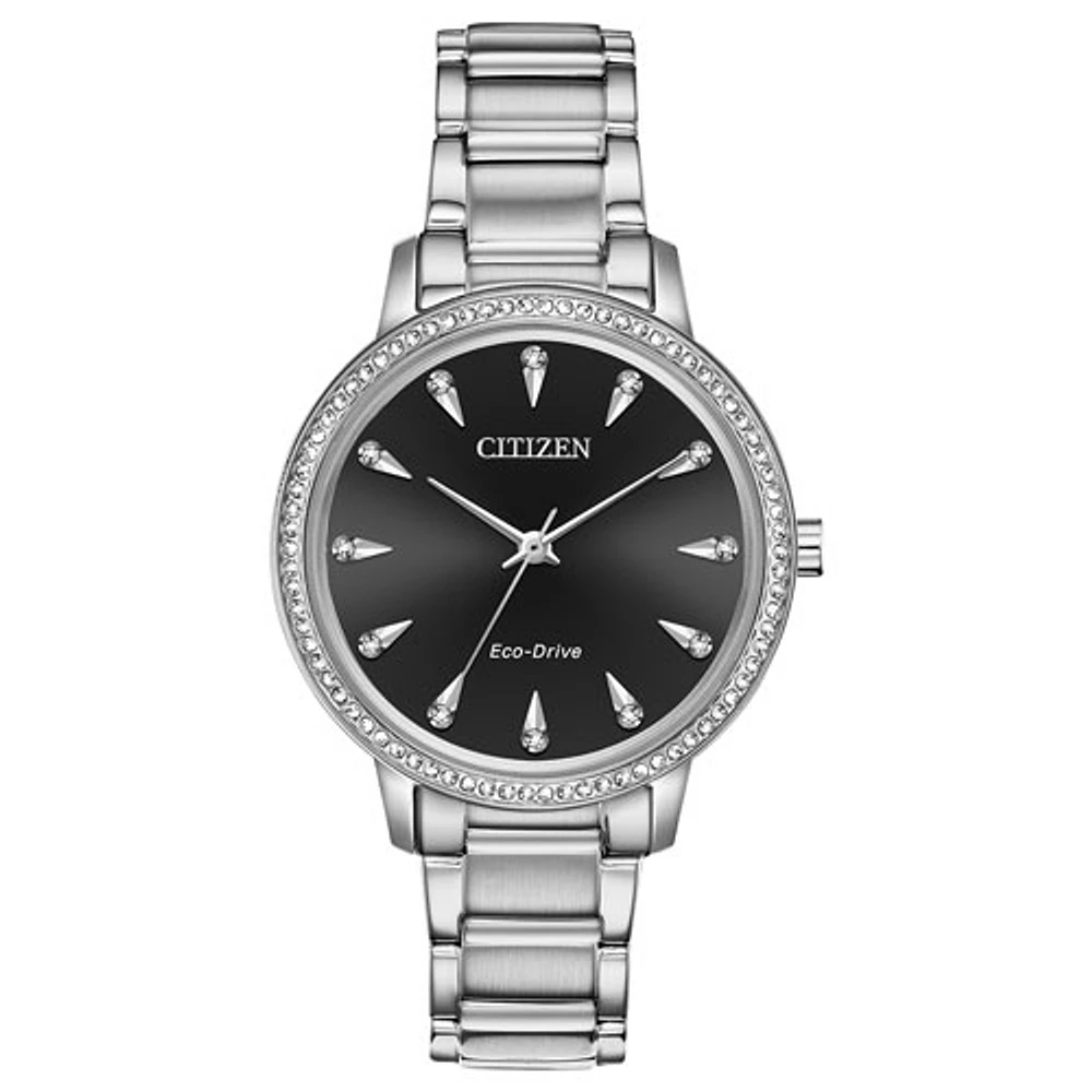 Citizen Silhouette Crystal 36mm Women's Solar Powered Dress Watch w/ Swarovski Crystals - Silver/Black