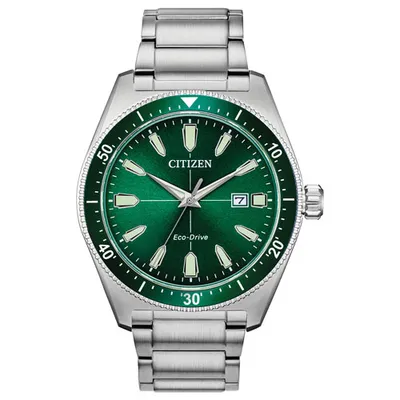 Citizen Brycen Eco-Drive Watch 43mm Men's Watch - Silver-Tone Case, Bracelet & Green Dial