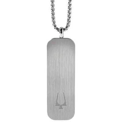 Bulova Stainless Steel Dog Tag Pendant on 26" Stainless Steel Chain