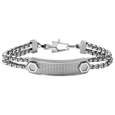 Bulova Curved Knurled Plaque Bracelet in Stainless Steel - Large