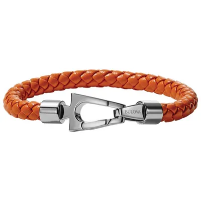 Bulova Braided Bracelet in Fresh Orange Leather/Stainless Steel - Large