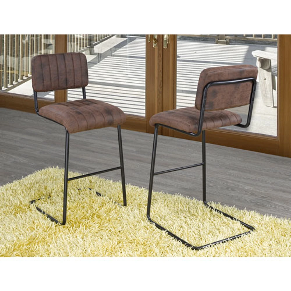 Brassex Contemporary Bar Height Barstool - Set of 2 - Brown