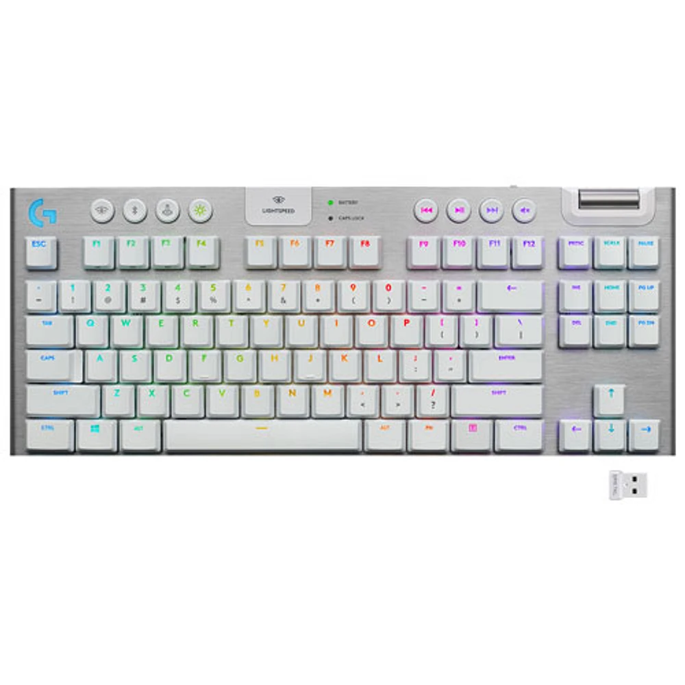 Clavier mécanique rétroéclairé sans fil touches tactiles G915 LIGHTSPEED sans pavé de Logitech - Blanc