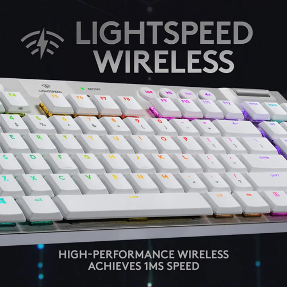 Clavier mécanique rétroéclairé sans fil touches tactiles G915 LIGHTSPEED sans pavé de Logitech - Blanc