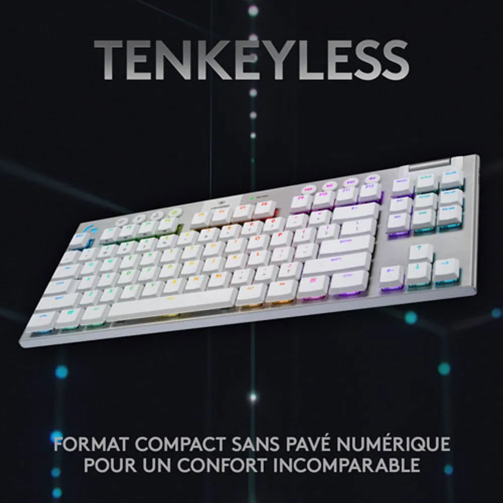 Clavier mécanique rétroéclairé sans fil touches tactiles G915 LIGHTSPEED sans pavé de Logitech - Blanc