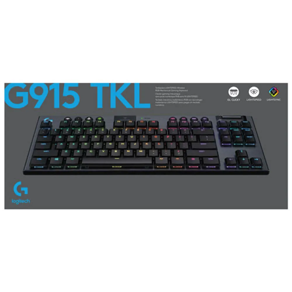 Logitech G915 TKL LIGHTSPEED Wireless Backlit Mechanical Clicky Gaming Keyboard - Carbon