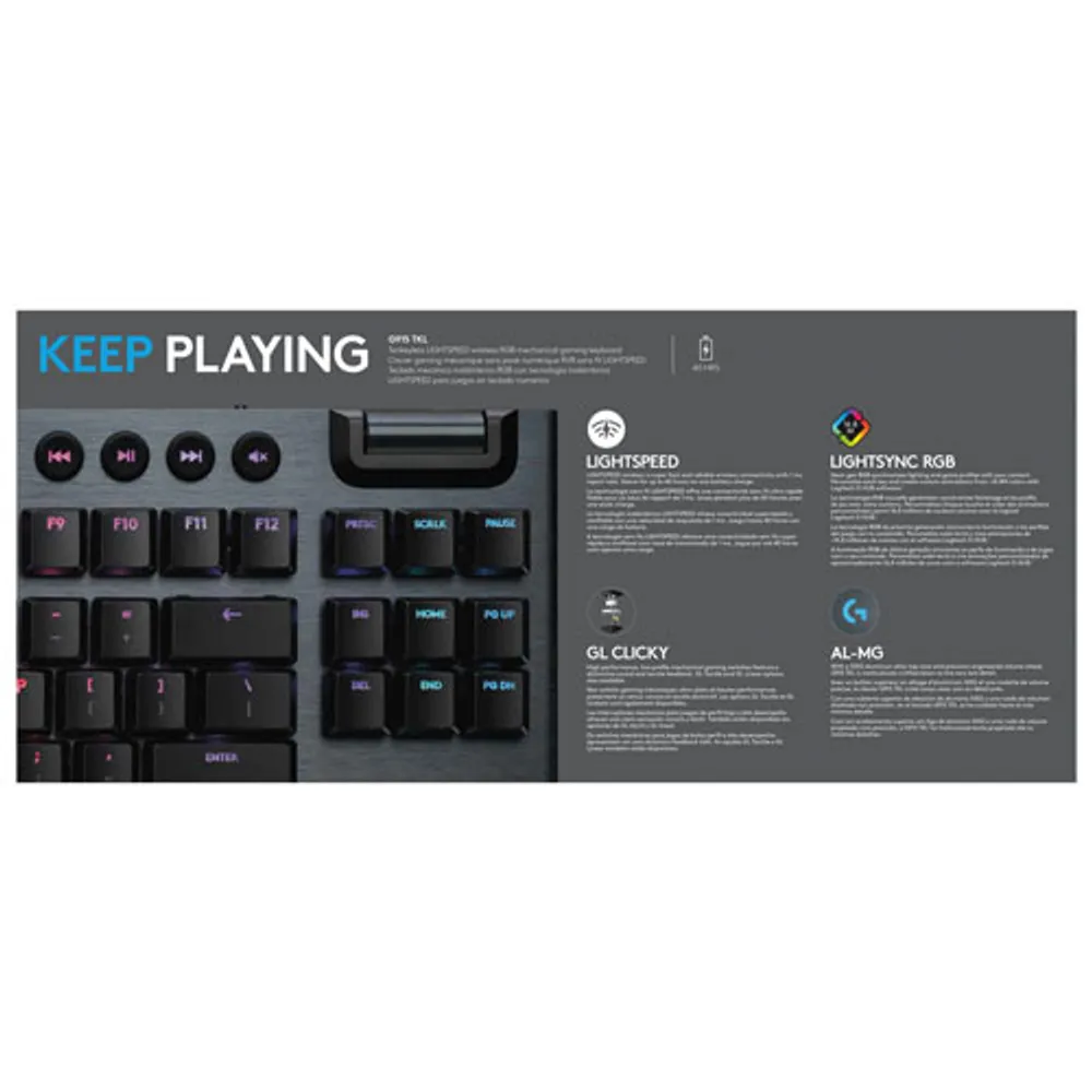 Logitech G915 TKL LIGHTSPEED Wireless Backlit Mechanical Clicky Gaming Keyboard - Carbon