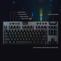 Clavier mécanique rétroéclairé sans fil touches tactiles G915 TKL LIGHTSPEED sans pavé de Logitech - Carbone