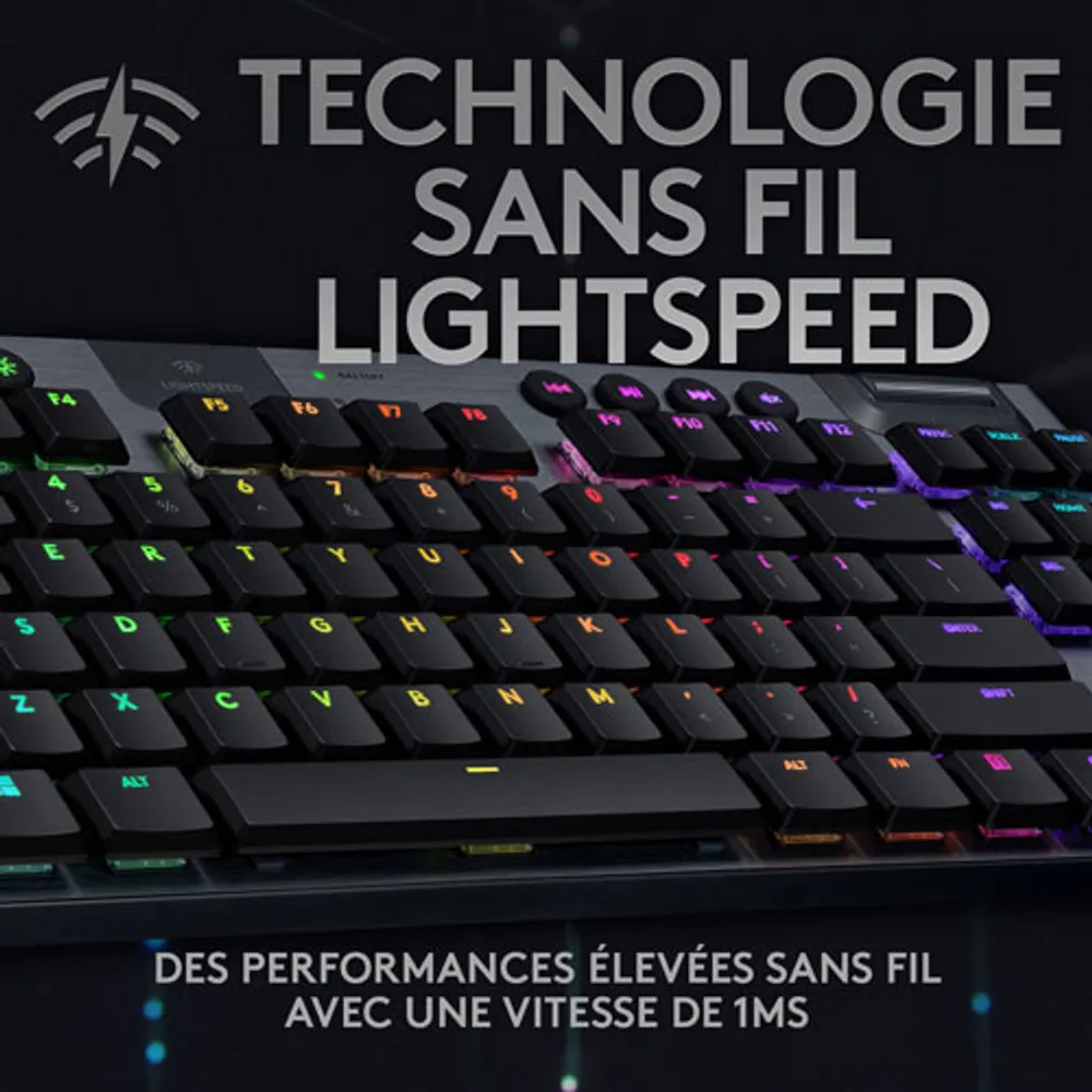 Clavier mécanique rétroéclairé sans fil touches tactiles G915 TKL LIGHTSPEED sans pavé de Logitech - Carbone