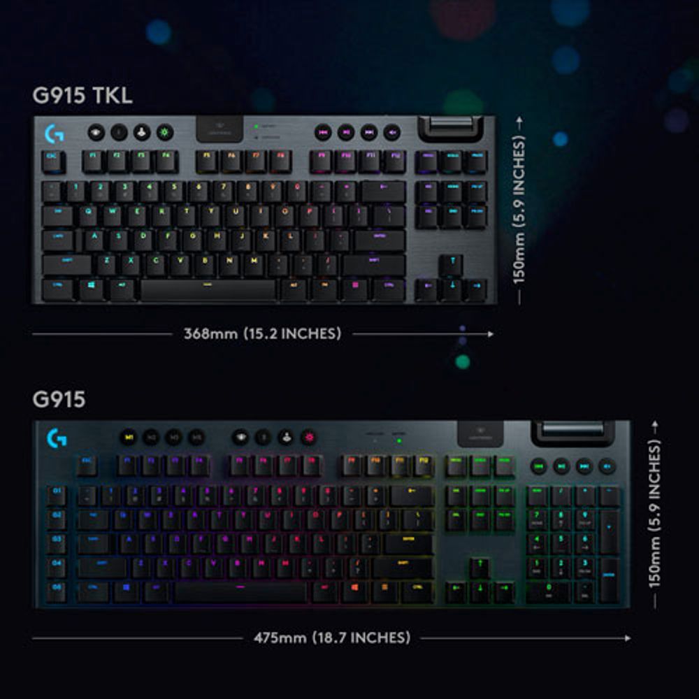 Logitech G915 TKL LIGHTSPEED Wireless Backlit Mechanical Tactile Gaming Keyboard - Carbon