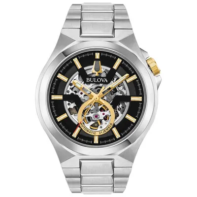 Bulova Maquina Automatic Watch 46mm Men's Watch - Silver-Tone Case, Bracelet & Black Dial
