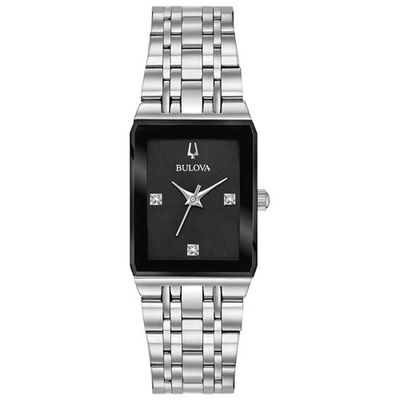 Bulova Quadra Quartz Watch 20.5mm Women's Watch - Silver-Tone Case, Bracelet & Black Dial