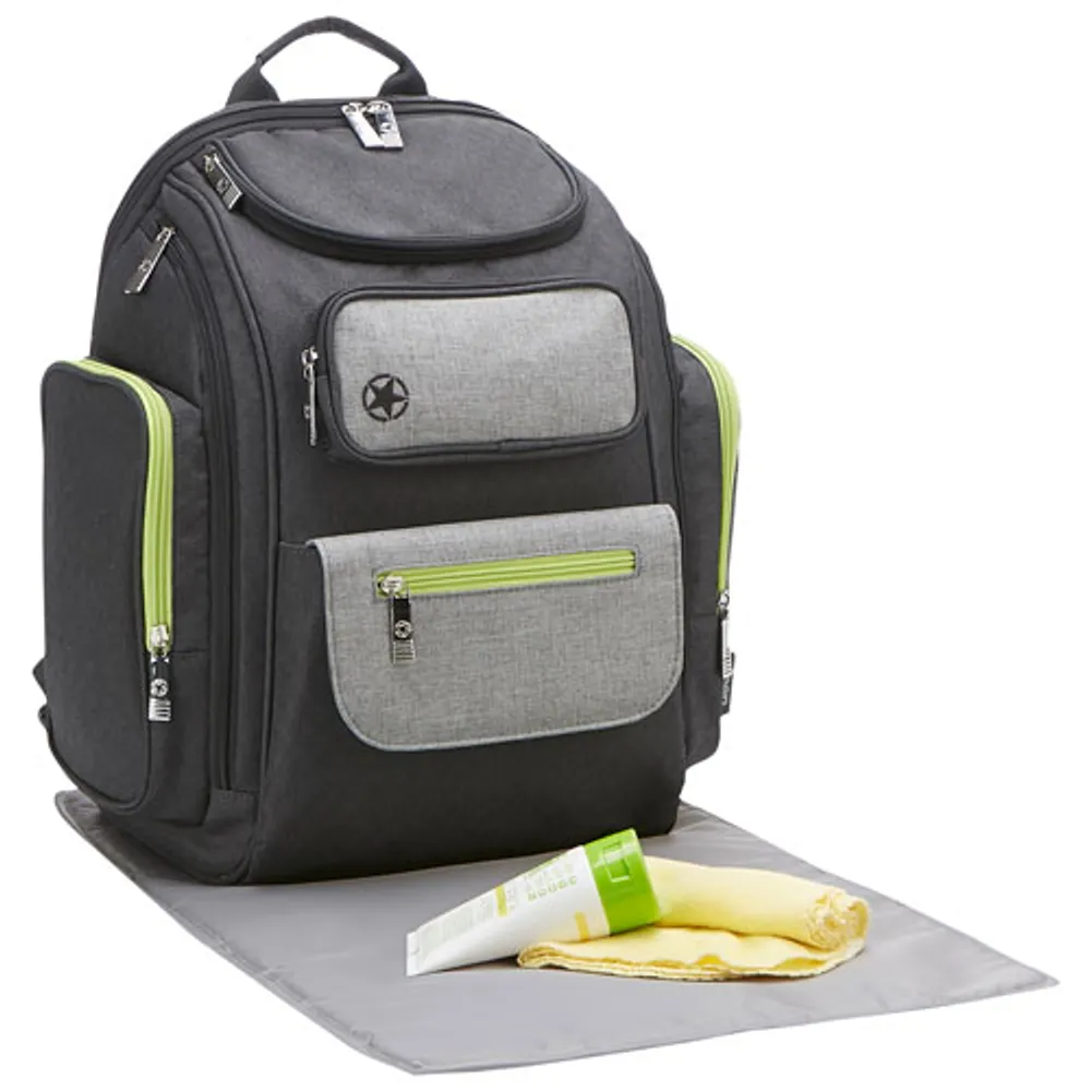 Jeep Adventures Backpack Diaper Bag - Grey/Neon Green