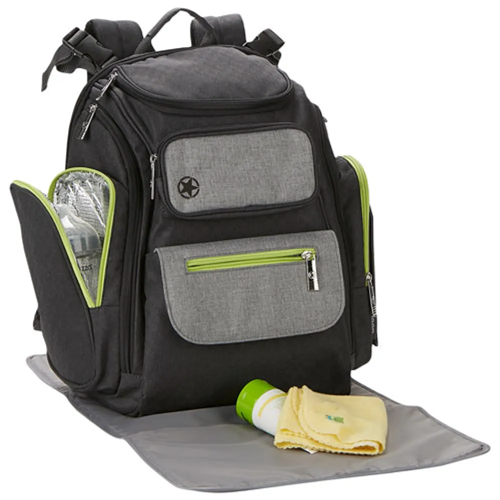 Jeep Adventures Backpack Diaper Bag - Grey/Neon Green