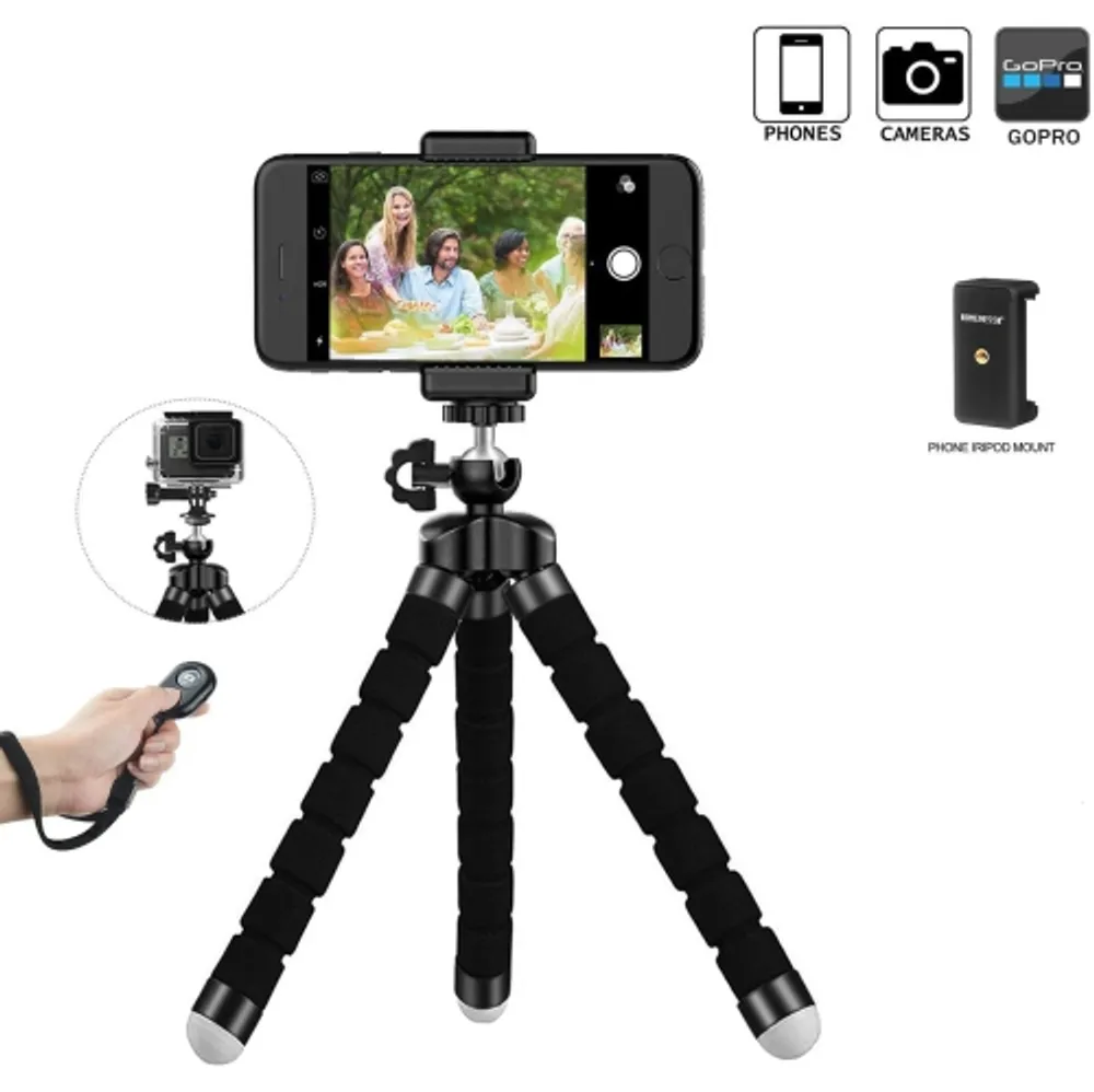 Ubeesize Flexible Mini Phone Tripod, Portable and Adjustable Camera Stand  Holder with Wireless Remote and Universal Clip, Compatible with Cellphones