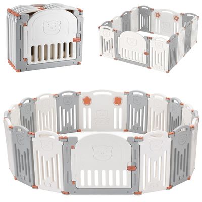 14-Panel Foldable Baby Playpen, Kids Activity Center Playard Baby Gates Infant Safety Fence