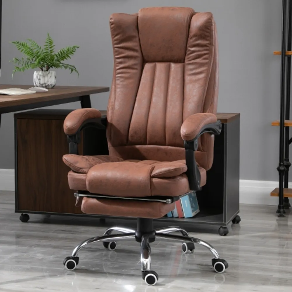 Vinsetto High Back Massage Office Desk Chair with 6 Point Vibrating Pillow  Computer Recliner Chair with Retractable Footrest and Adjustable Lumbar  Support Brown