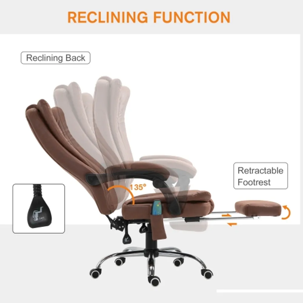 Vinsetto High Back Vibration Massage Office Chair with 6 Points, Hight  Adjustable Reclining Office Chair with Retractable Footrest and Remote,  Brown