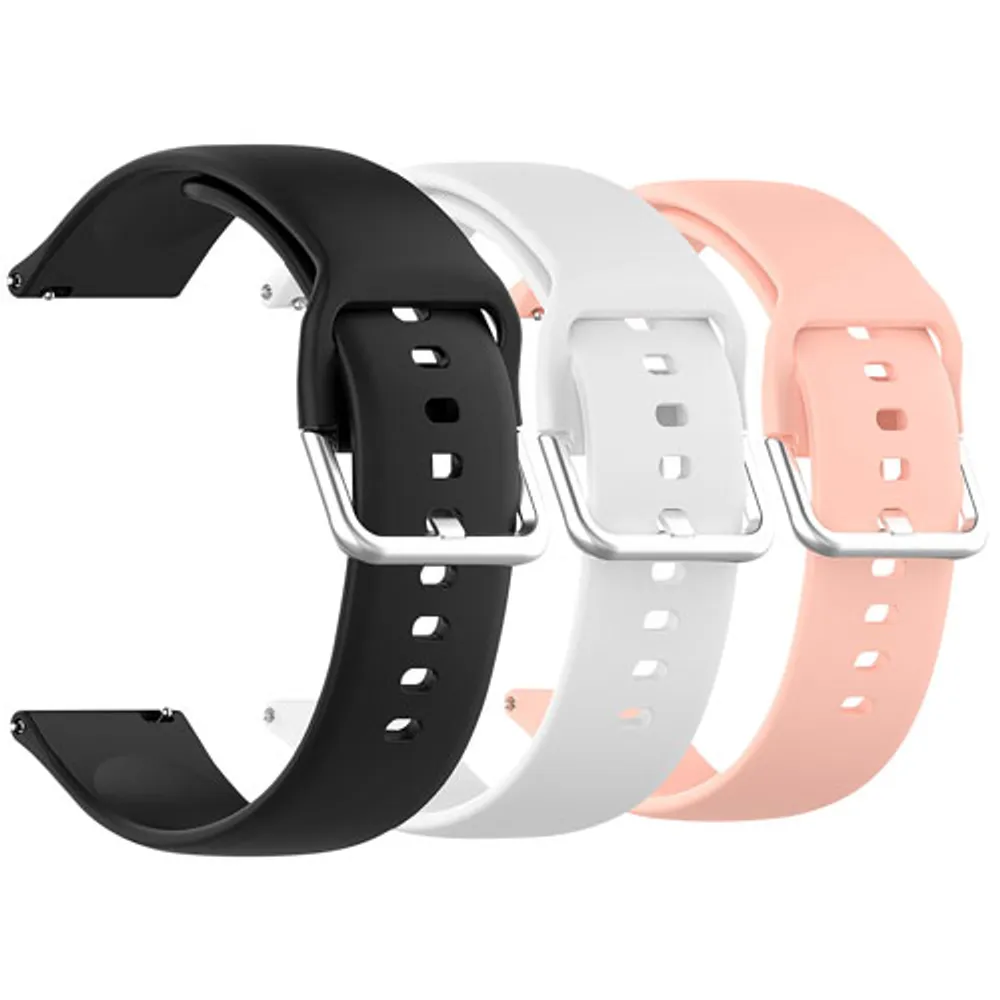 StrapsCo Silicone Strap for Galaxy Watch 40/44mm - 3 Pack - Black/Pink/White