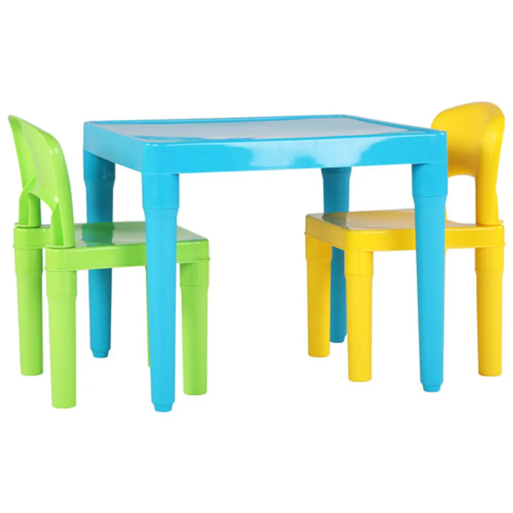 Humble Crew Bold Kids Plastic Table with 2 Chairs - Aqua/Green/Yellow