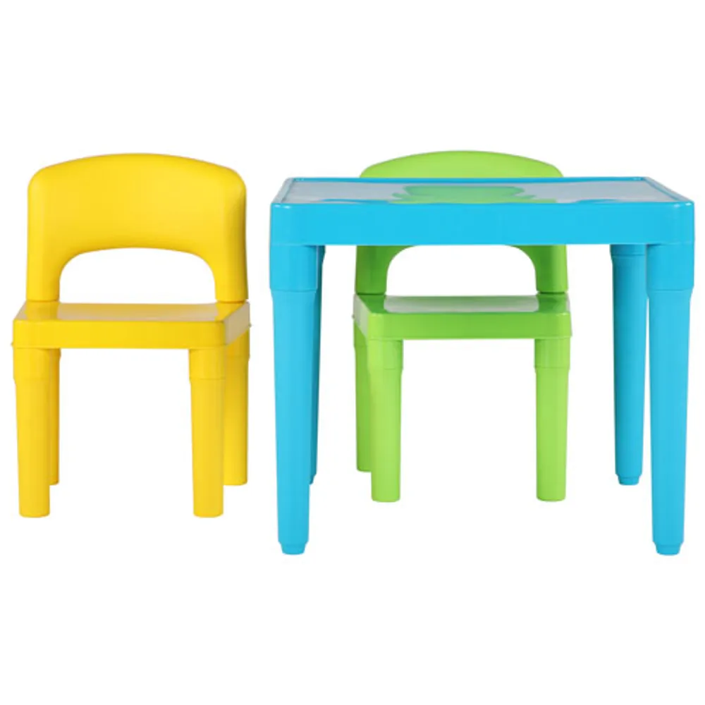 Humble Crew Bold Kids Plastic Table with 2 Chairs - Aqua/Green/Yellow