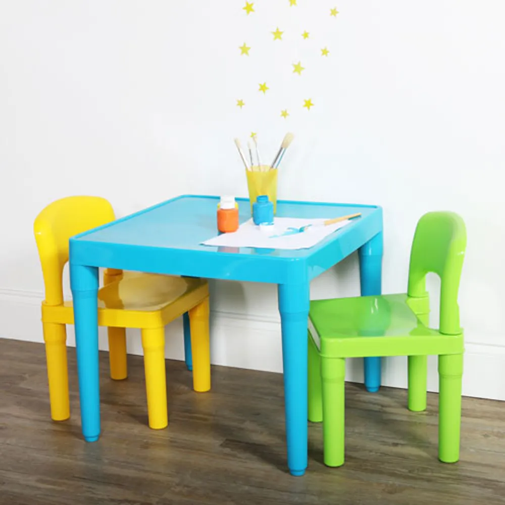 Humble Crew Bold Kids Plastic Table with 2 Chairs - Aqua/Green/Yellow