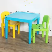 Humble Crew Bold Kids Plastic Table with 2 Chairs - Aqua/Green/Yellow