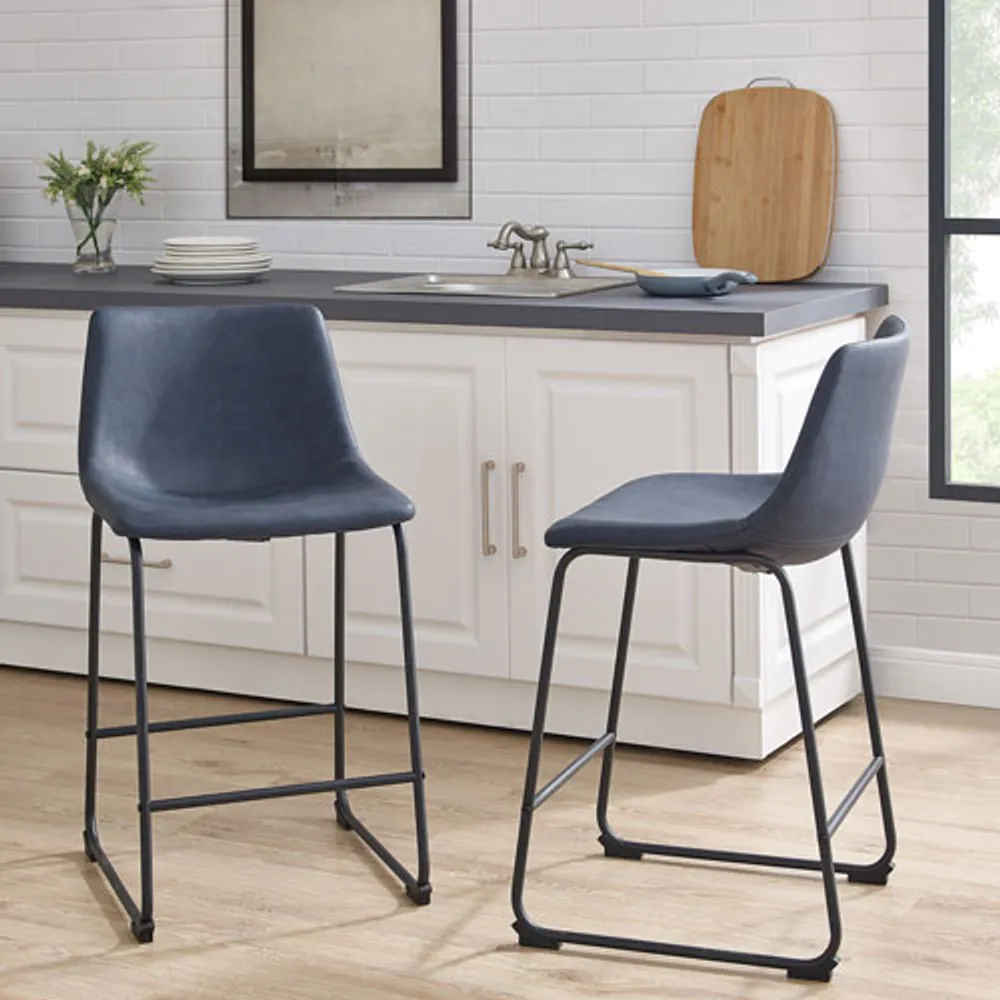 Industrial Faux Leather Counter Height Barstool - Set of 2