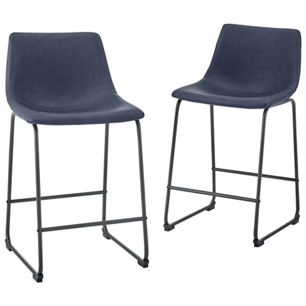 Industrial Faux Leather Counter Height Barstool - Set of 2