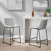 Industrial Faux Leather Counter Height Barstool - Set of 2 - Grey