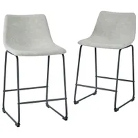 Industrial Faux Leather Counter Height Barstool - Set of 2 - Grey