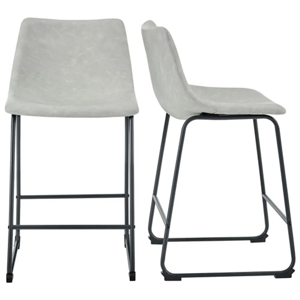 Industrial Faux Leather Counter Height Barstool - Set of 2 - Grey