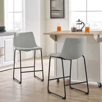 Industrial Faux Leather Counter Height Barstool - Set of 2 - Grey