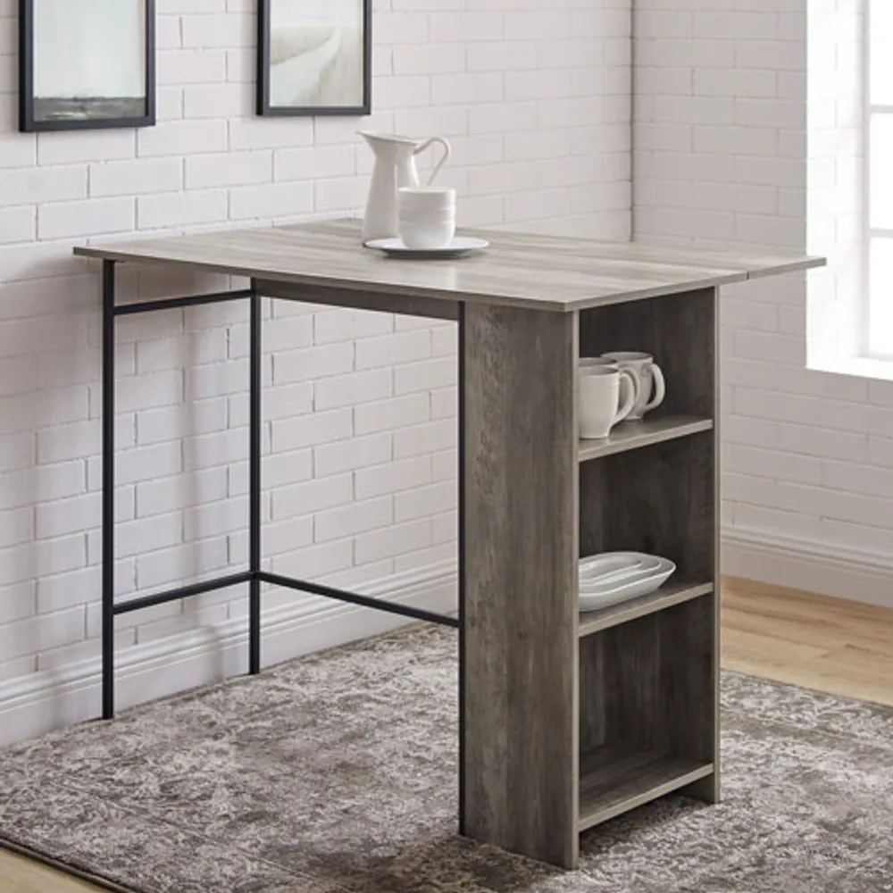 Transitional Drop-Leaf Storage Bar Table - Grey Wash